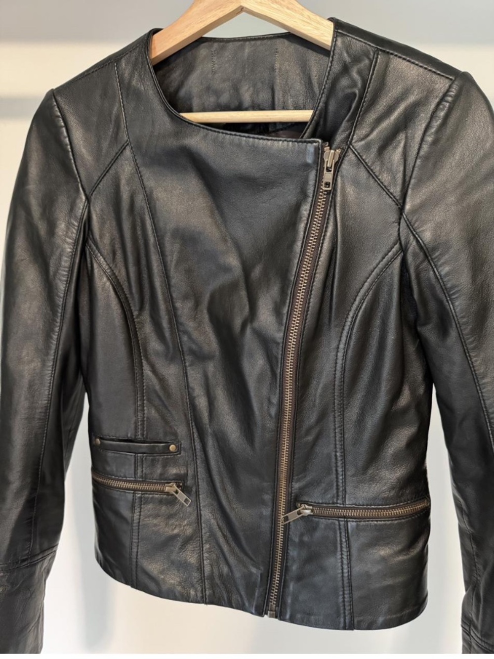 Genuine Leather Moto Jacket Black Asymmetrical Zip